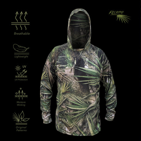 Lightweight Performance Long Sleeve Hooded shirt - FL Camo Palmetto