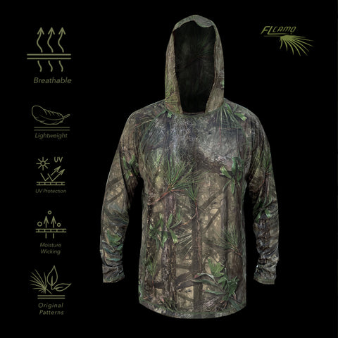 Youth Lightweight Performance Long Sleeve Hooded shirt - FL camo Hammock