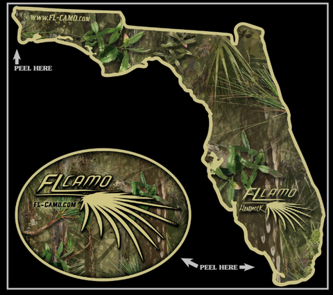 Large State of Florida, Oval sticker combo - FL Camo Hammock