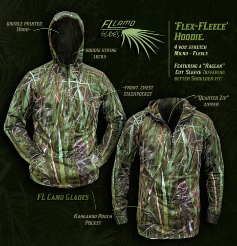 “Flex-Fleece”, 1/4 zip hoodie - FL Camo Glades
