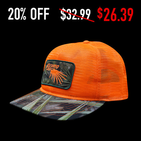 FL Camo Safety Orange full mesh Trucker Hat