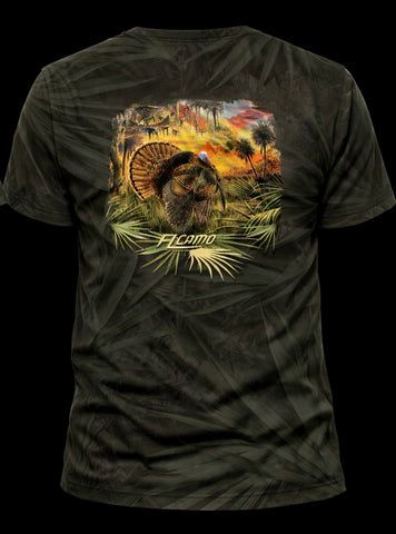"Pure Florida" Osceola Turkey T-Shirt - Ghosted Charcoal Palmetto Pattern
